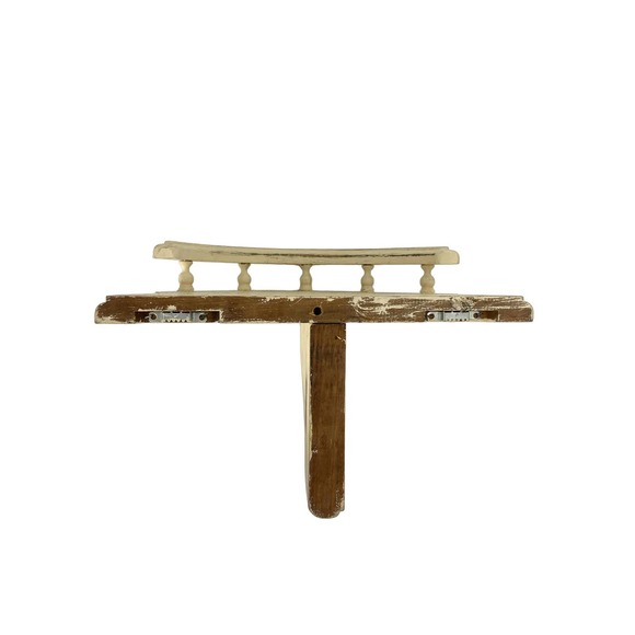 Rustic Beige Distressed Oak Wood 1/2 Moon Shape Wall Shelf Decorative Front Rail - Picture 4 of 8